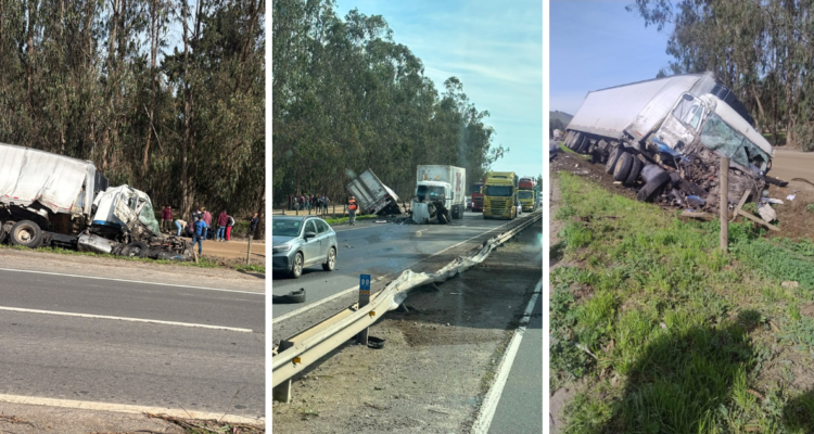 Colisión frontal entre dos camiones deja a dos lesionados en ruta entre San Antonio y Santiago