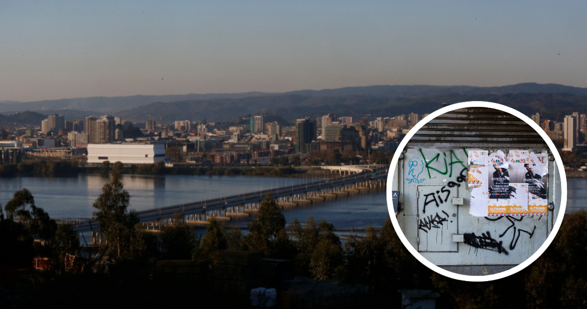 Panorámica de Concepción desde San Pedro. Y foto de un graffiti de una pared de Concepción.