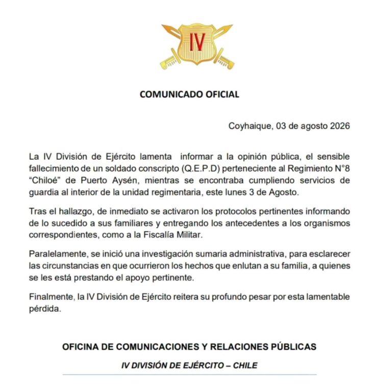 Muerte de conscripto en Aysén