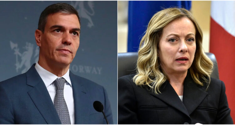 El presidente de Gobierno español, Pedro Sánchez, y la primera ministra italiana, Giorgia Meloni