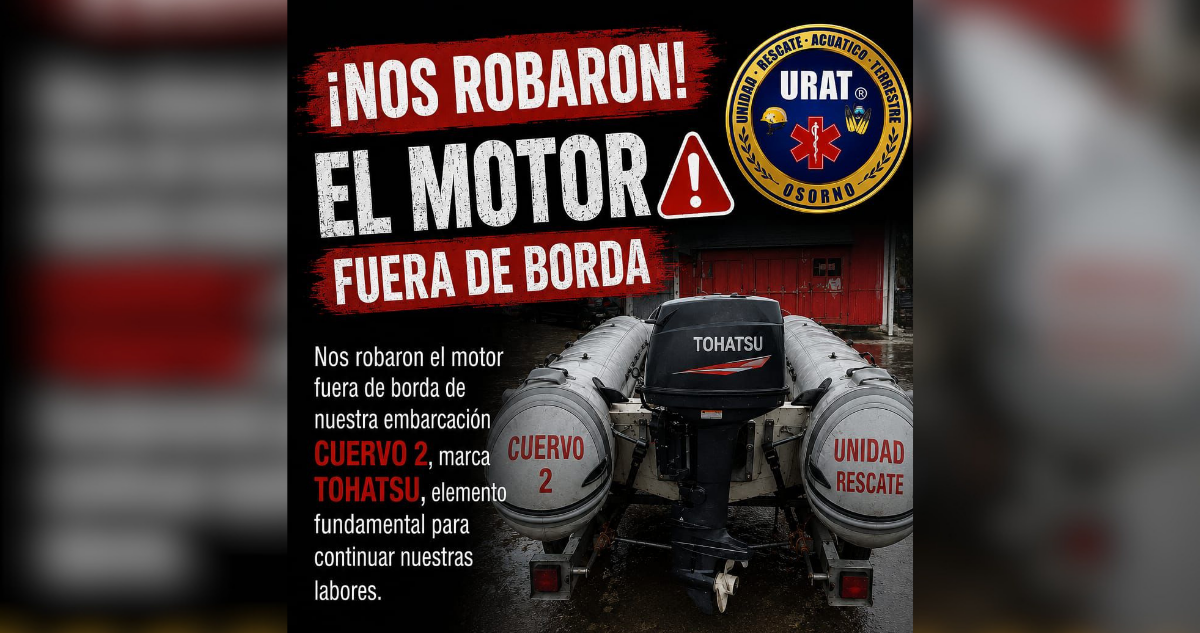Robo de motor fuera de borda reduce capacidad operativa de unidad de rescate acuático en Osorno