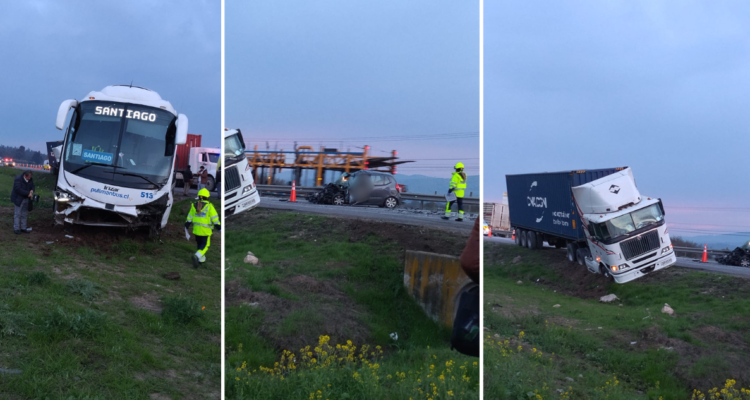 Colisión múltiple entre bus, camión y auto deja un fallecido y 3 lesionados en Ruta 68 de San Antonio