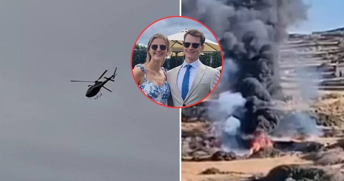 Mortal luna de miel: Videos revelan caída de helicóptero donde viajaban recién casados en Grecia