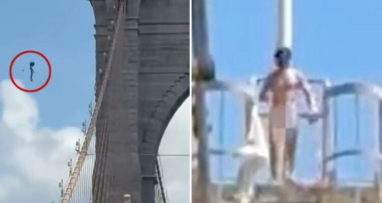 Hombre desnudo y “fuera de sí” saltó desde el puente de Brooklyn de 85 metros de altura y sobrevivió