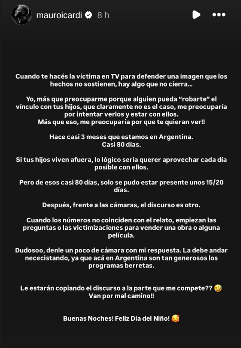 Mensaje de Mauro Icardi contra Benjamín Vicuña
