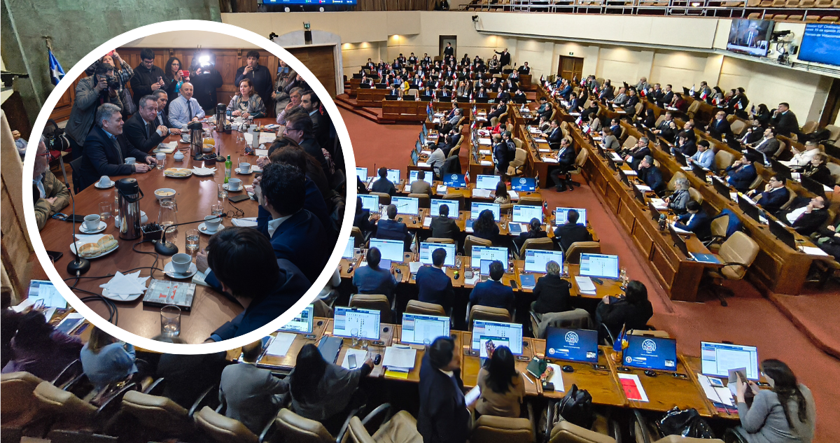 Foto de contexto de parlamentarios en el Congreso. Y foto de archivo de presidentes y jefes de bancada de la oposición.
