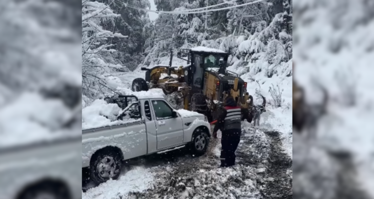 Más de 30 familias estarían aisladas en Pucón tras intensas nevadas: trabajan para despejar caminos