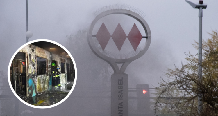Incendio de tren de Metro en Estación Santa Isabel.