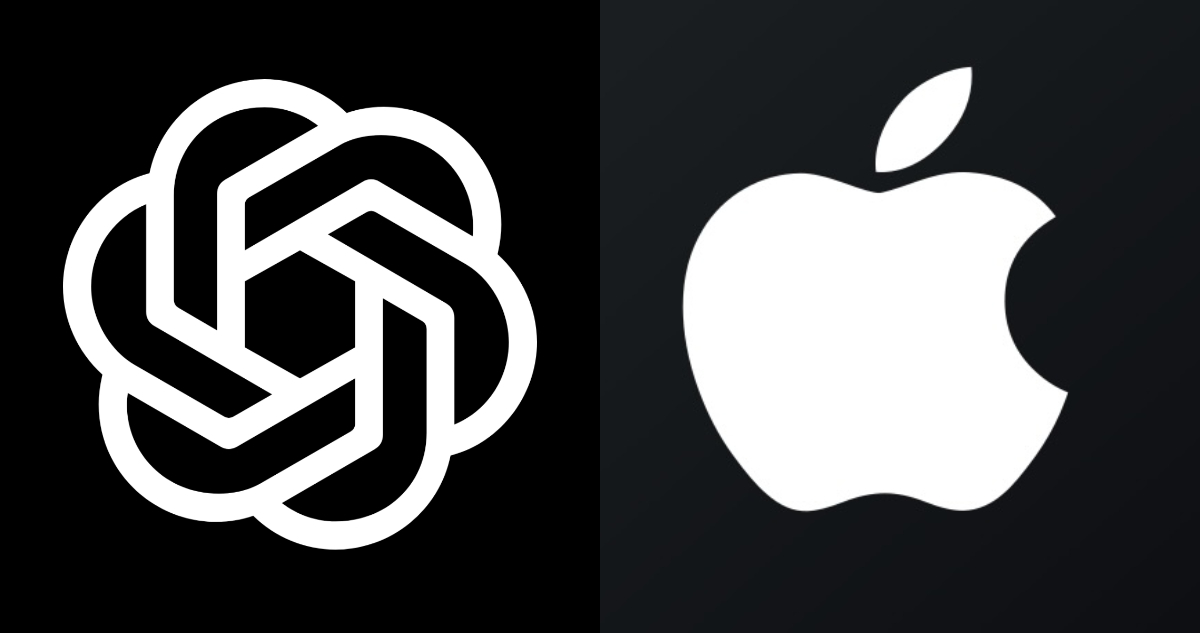 Foto del logo de OpenAI y el de Apple