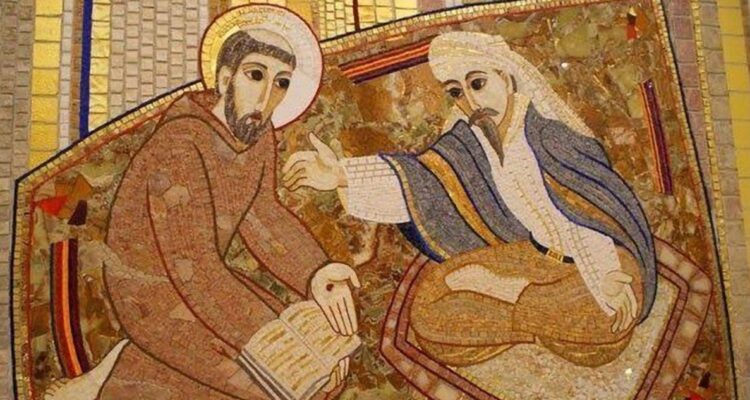 San Francisco con el sultán, mosaico de Marko Rupnik, santuario del P. Pio de San Giovanni Rotondo