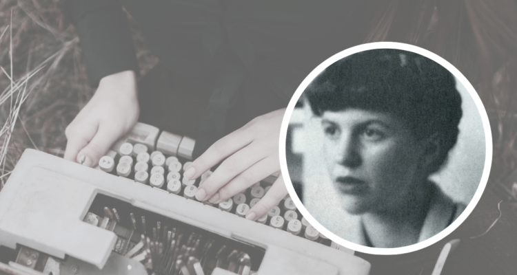 Foto de contexto de máquina de escribir y foto de Sylvia Plath.