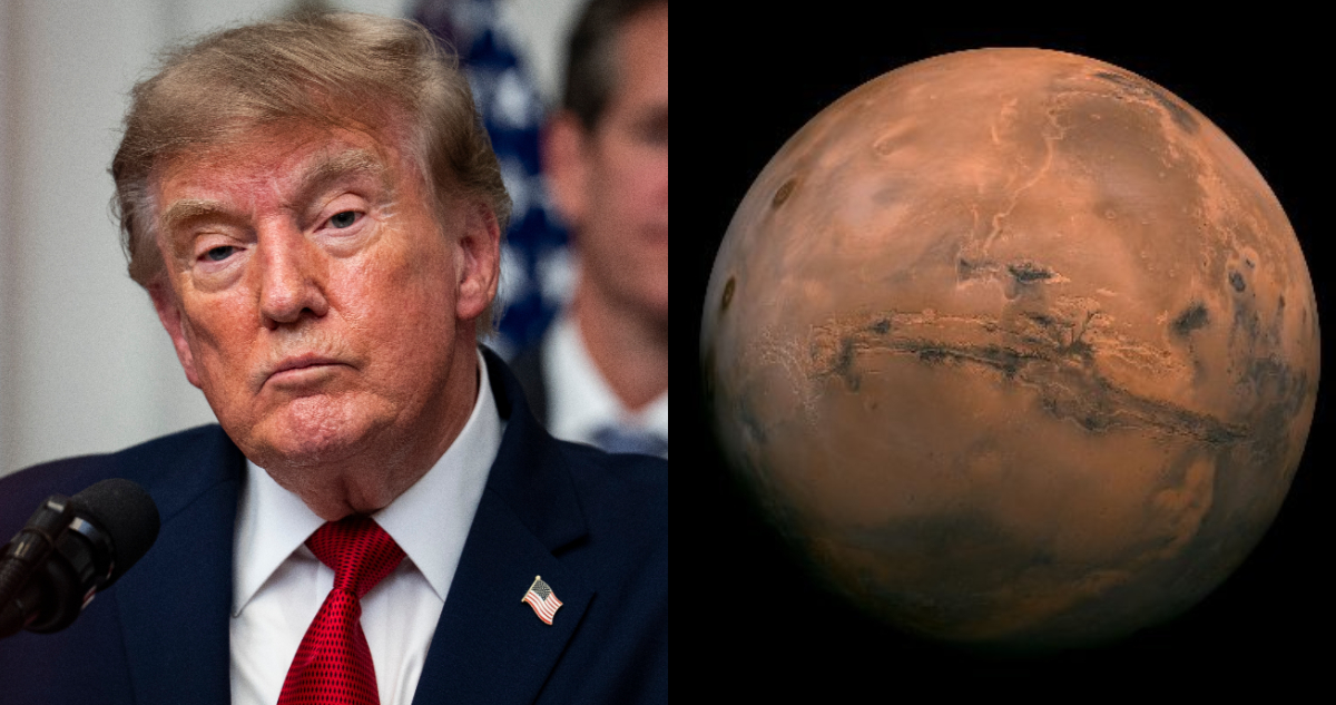Foto de Donald Trump y Marte para ilustrar nota sobre viajes con humanos al planeta rojo