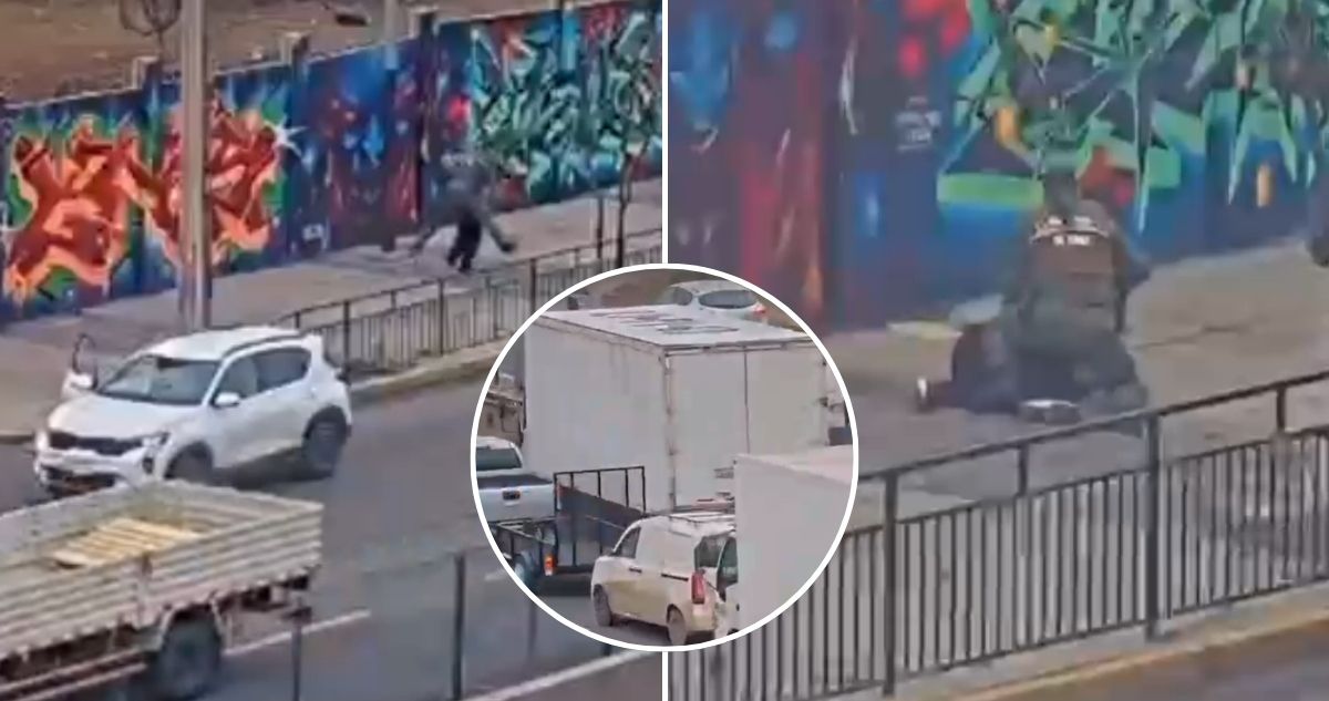 VIDEO | Con ayuda ciudadana: carabinero taclea y atrapa a ladrón de camión con carne en Pudahuel