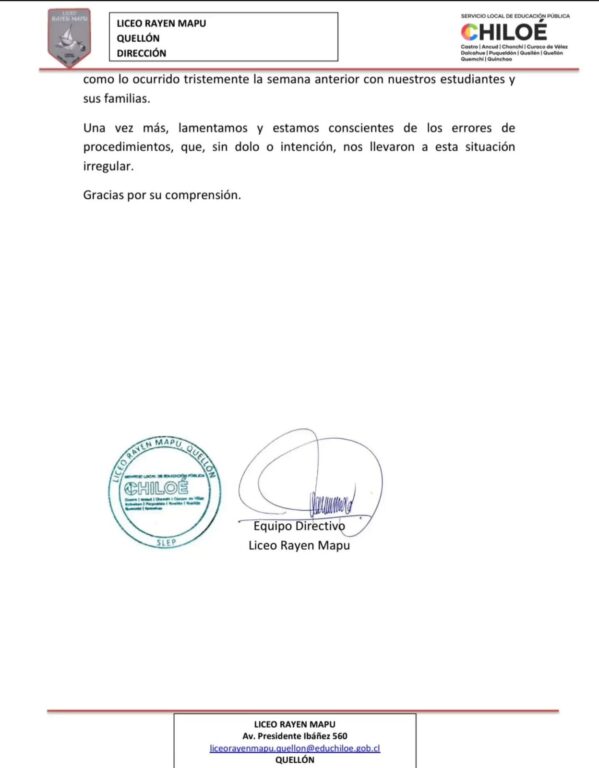 Liceo de Quellón reconoce que no actuó acorde al reglamento en caso que terminó con dos estudiantes que habrían sido obligados a desvestirse por carabineros