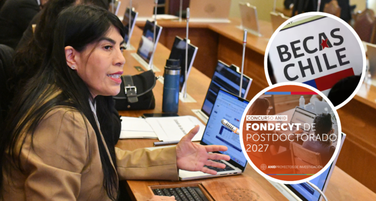 Ministra Lincolao y logos de Becas Chile y Fondecyt.