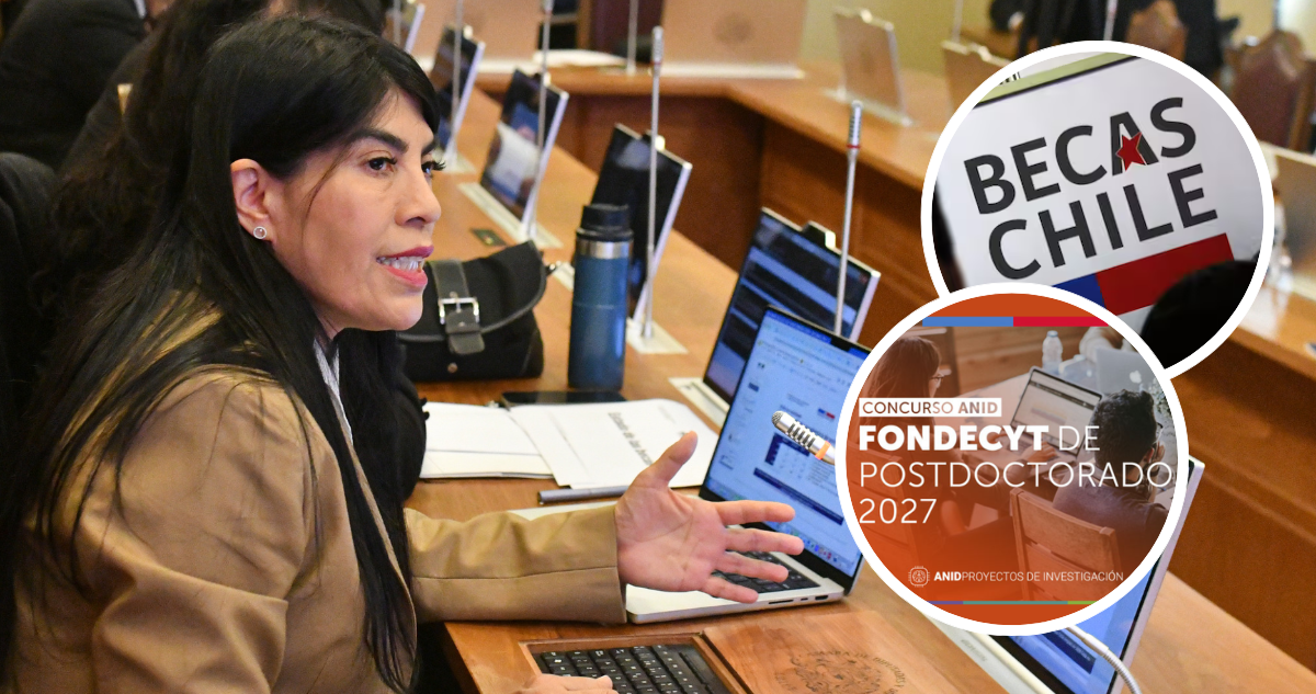 Ministra Lincolao y logos de Becas Chile y Fondecyt.