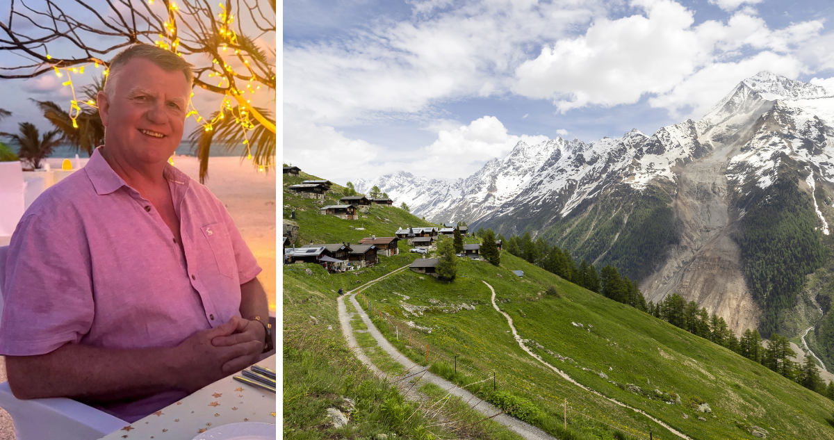 Owain Davies y fotografía referencial de los Alpes suizos