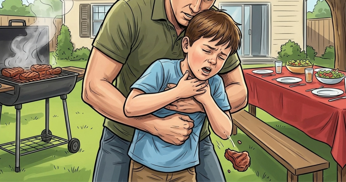 Adulto ayudando a niño pequeño con atragantamiento