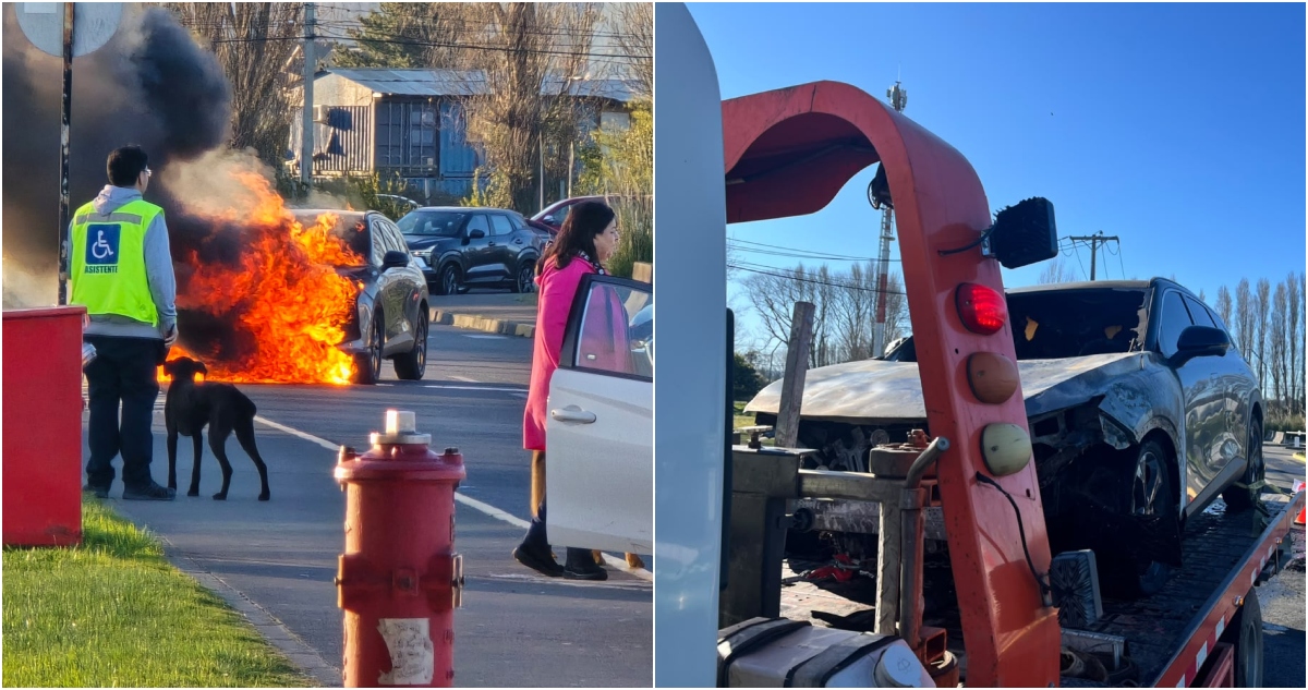 Auto se incendia frente al aeropuerto Carriel Sur de Talcahuano