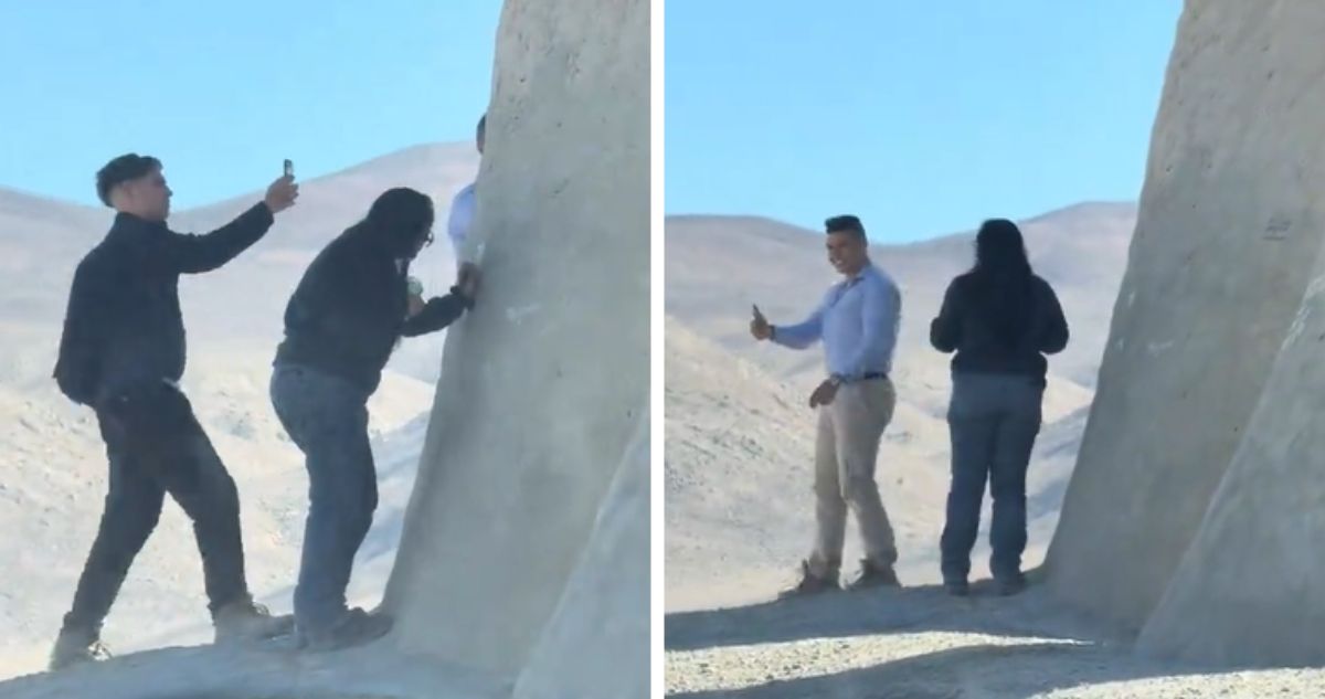 Captan a tres personas rayando la Mano del Desierto: incluso se sacaron fotos