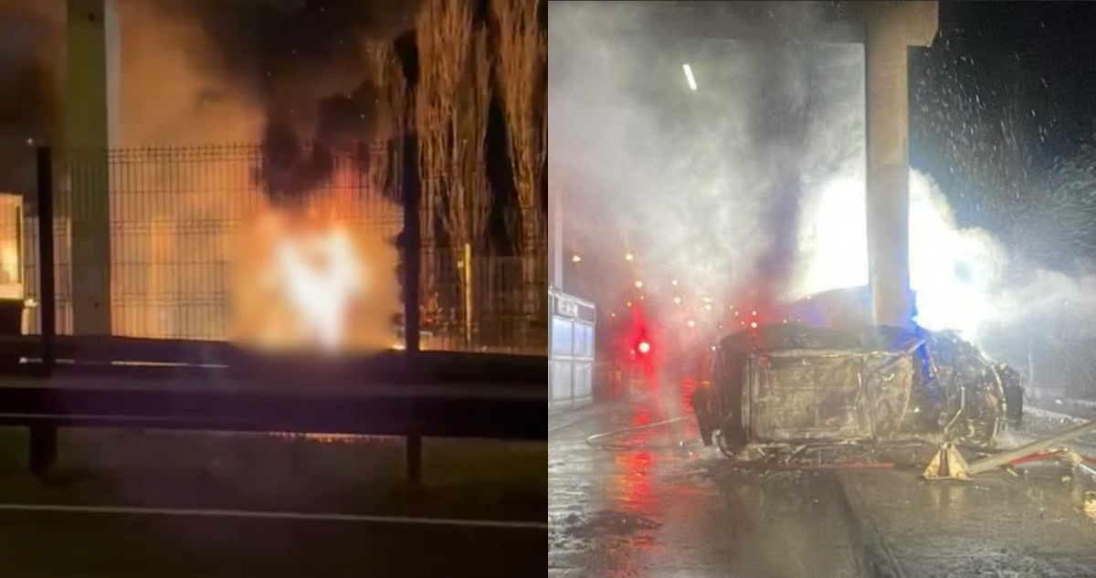 Un muerto luego que auto chocara con poste y terminara volcado e incendiado en Ruta 5 en Los Lagos