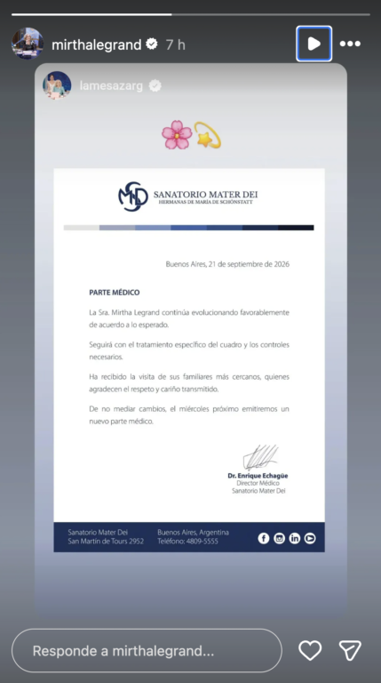 Parte médico de Mirtha Legrand