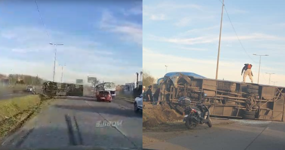 Captan volcamiento de micro en plena autopista Talcahuano-Concepción: reportan varios lesionados