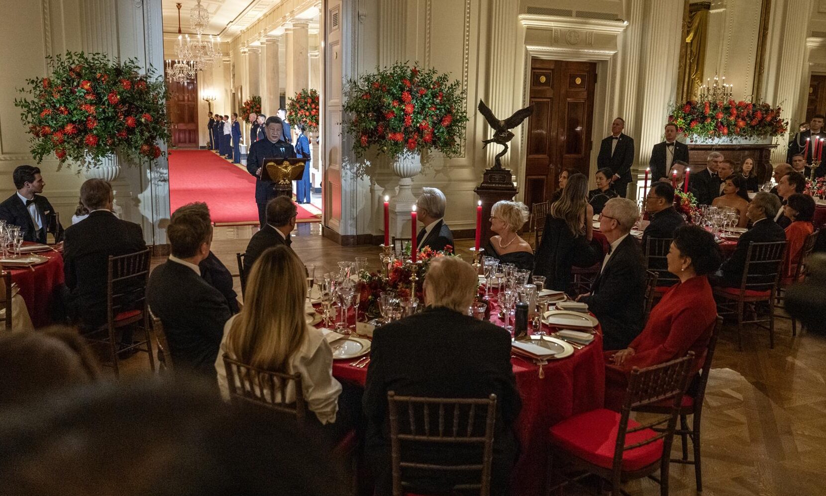 El presidente chino, Xi Jinping, hablando en la cena en su honor