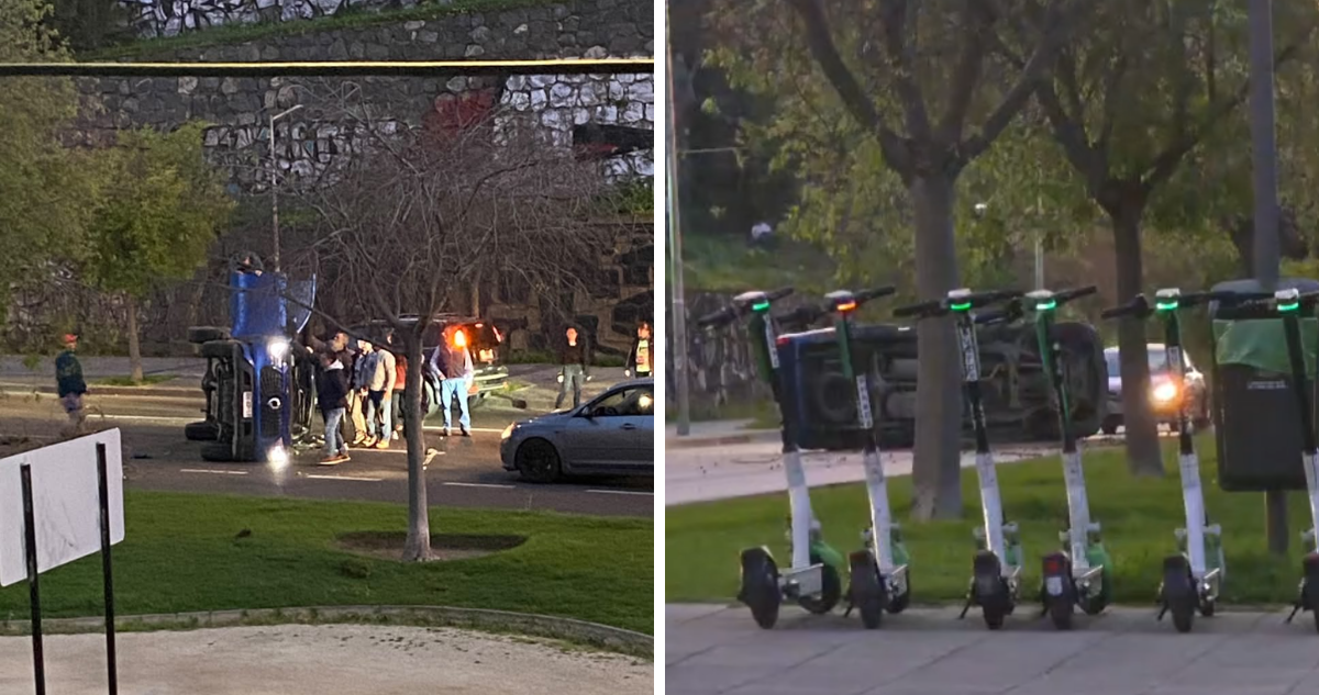 Colisión con posterior volcamiento deja a una persona lesionada en Avenida España de Viña del Mar