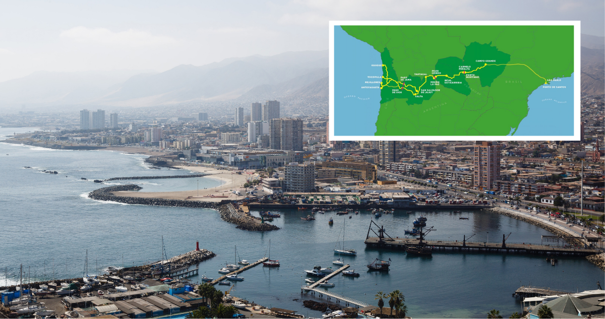 Puerto de Antofagasta. Mapa del Corredor Bioceánico de Capricornio.