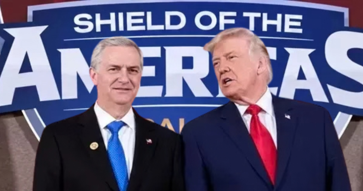 Presidente de Chile, José Antonio Kast, y presidente de Estados Unidos, Donald Trump. Escudo de las Américas.