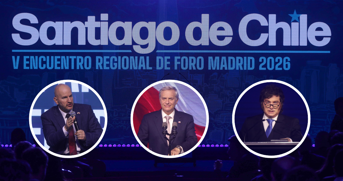 Foro Madrid. Fotos de Brandon Judd, José Antonio Kast y Javier Milei.