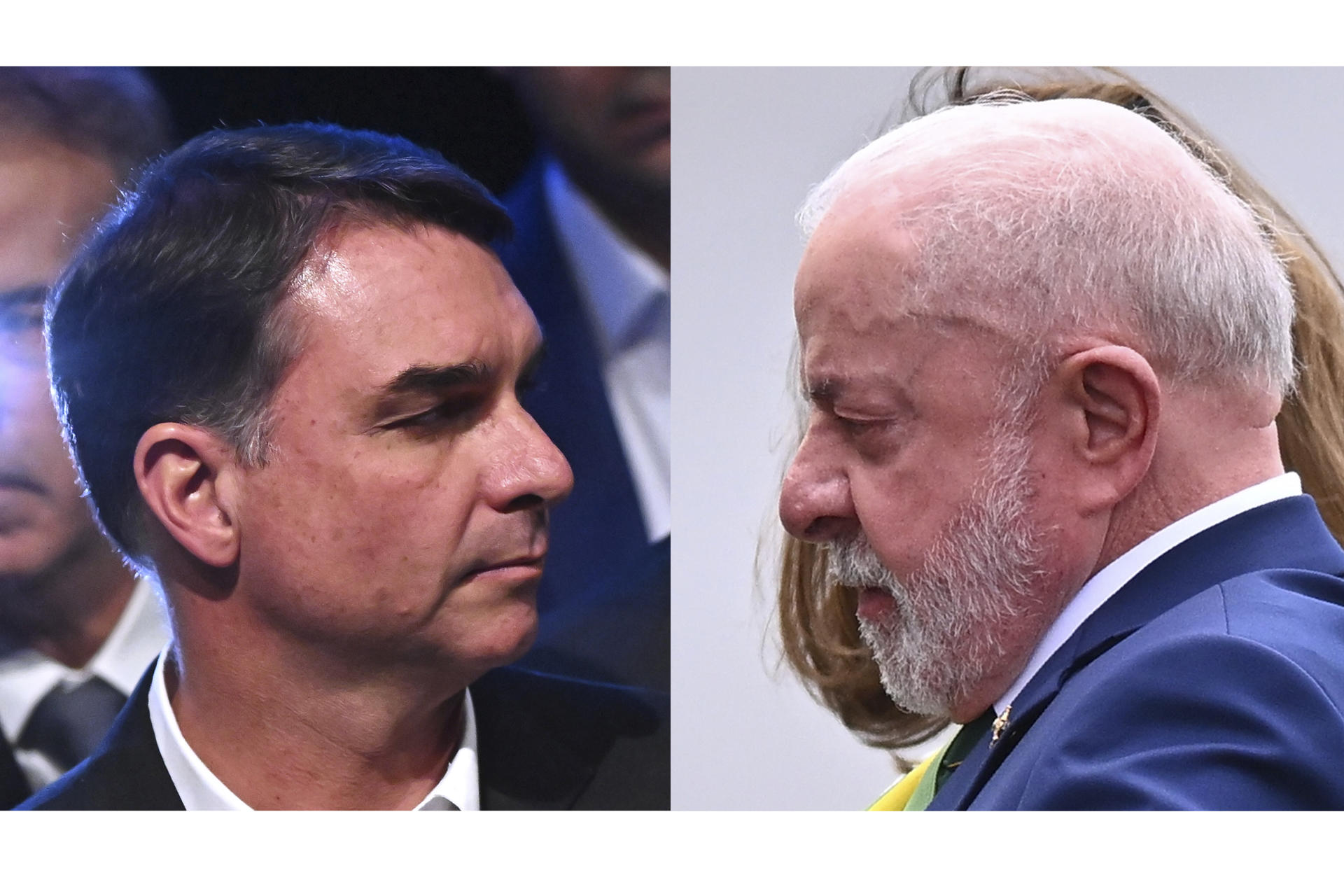 Archivo que muestra al senador Flávio Bolsonaro (i) y al presidente de Brasil, Lula da Silva (d)