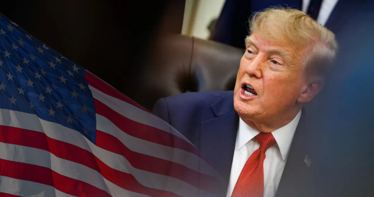 Bandera de Estados Unidos y Donald Trump