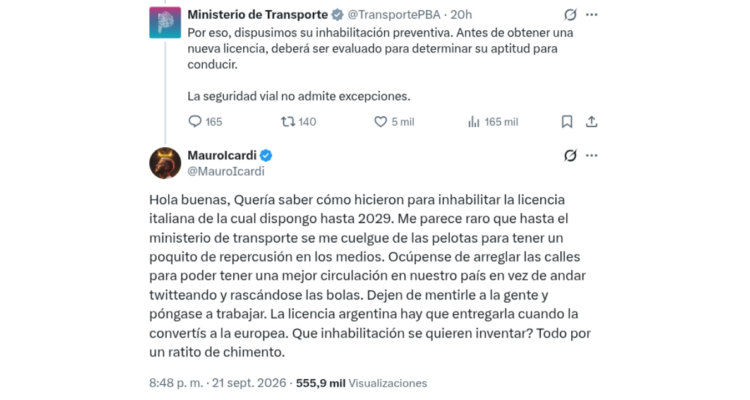 Respuesta de Mauro Icardi a Ministerio de Transportes de Buenos Aires