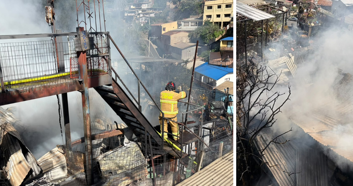 Una vivienda destruida y una persona con quemaduras deja incendio en Cerro Mariposas de Valparaíso