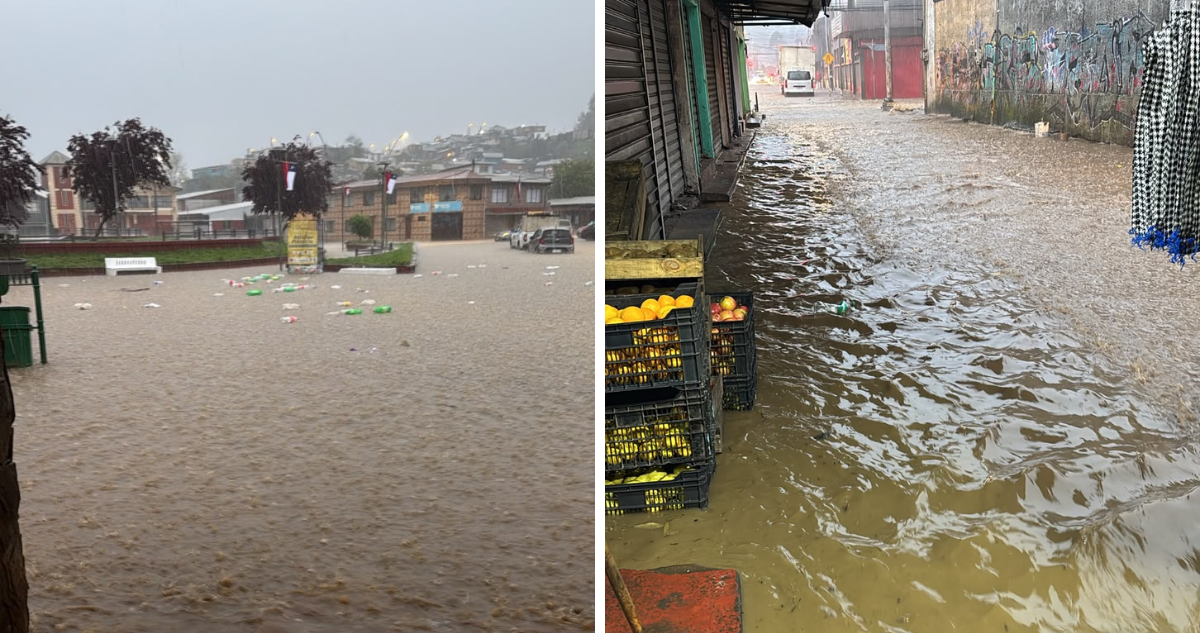 VIDEOS | Intensas lluvias y granizos provocan inundaciones en calles del centro de Lota