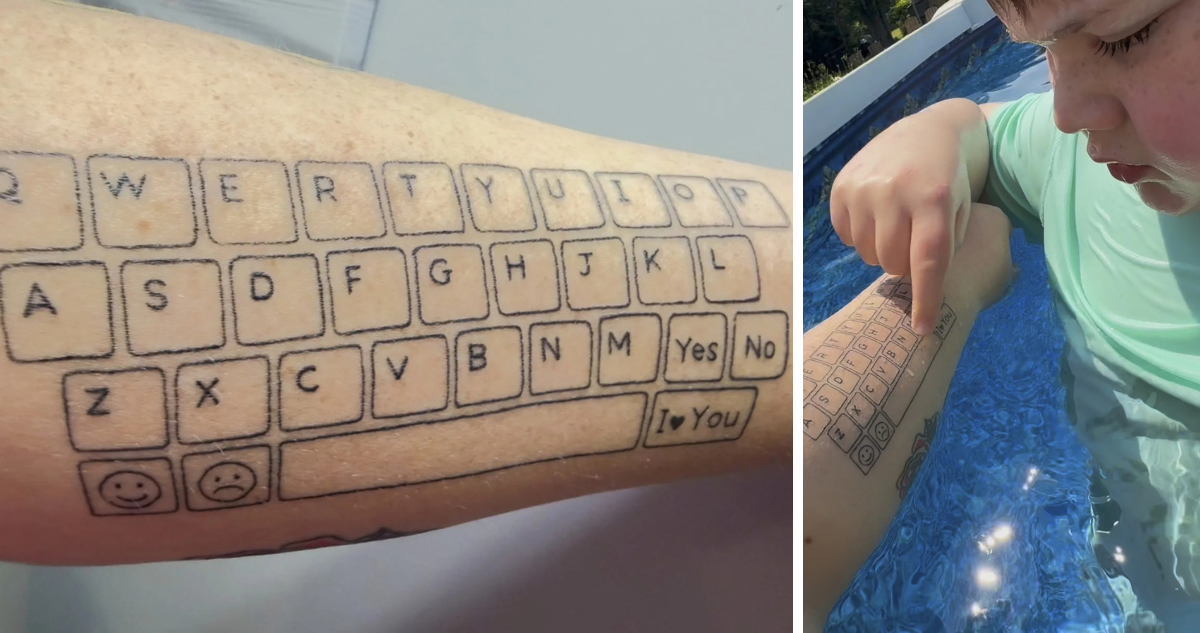 madre se tatuó teclado en su brazo para que su hijo con autismo no verbal se comunique