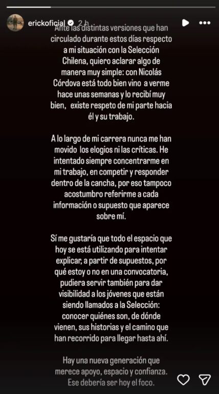 Mensaje de Erick en redes sociales.