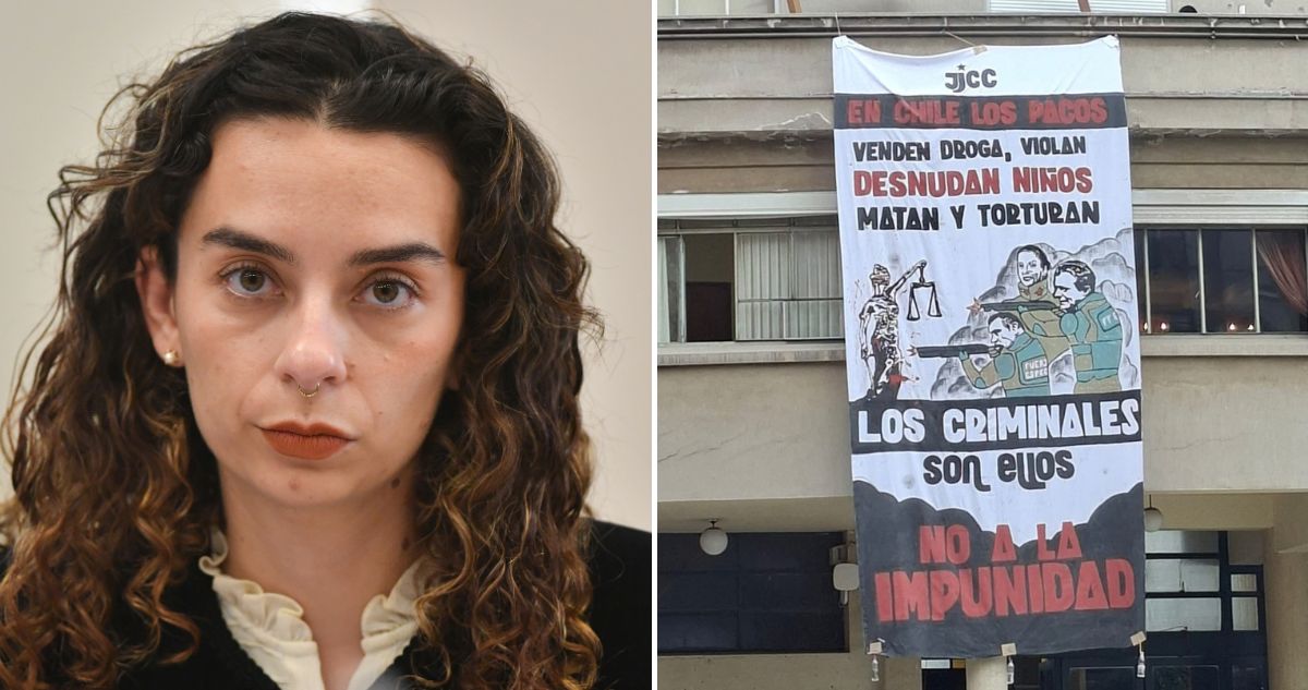 “No me amedrentan”: diputada Rodríguez denuncia lienzo de las JJCC con su cara en Derecho U de Chile