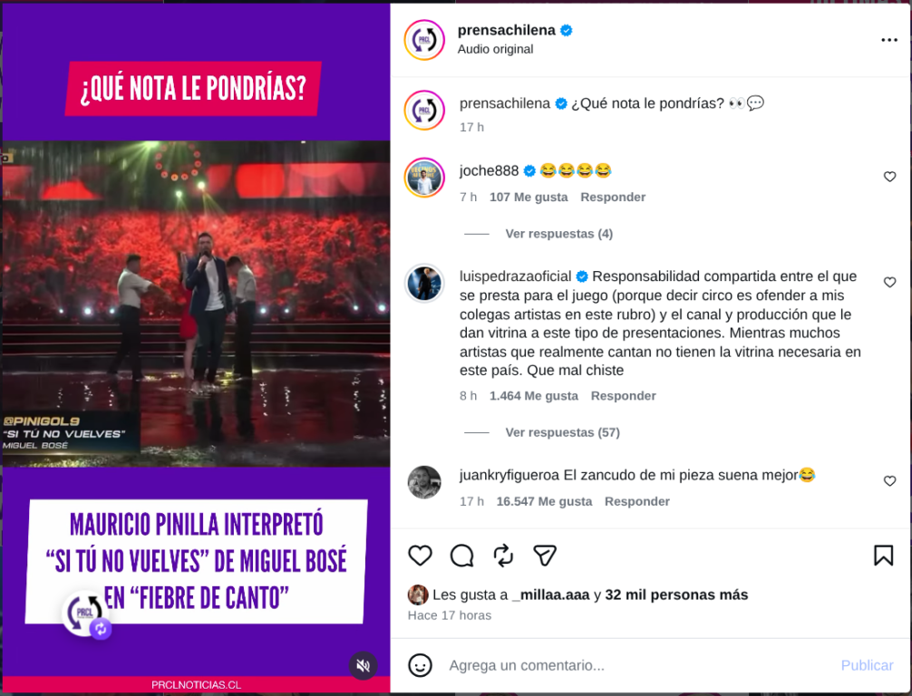 Captura del comentario de Luis Pedraza sobre Pinilla