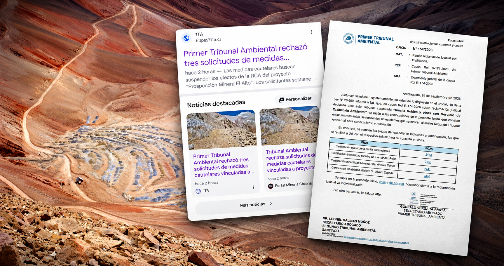 Fondo de Pascua Lama; registros de inhabilitación de jueces y noticia de Tribunal Ambiental.