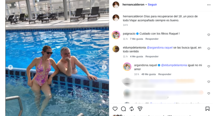 Hernán Calderón y su nueva pareja, junto a comentario de Raquel Argandoña