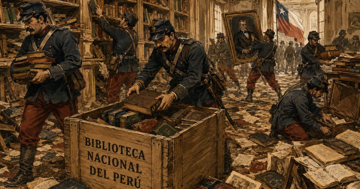 Saqueo de libros en Perú durante la Guerra del Pacífico.