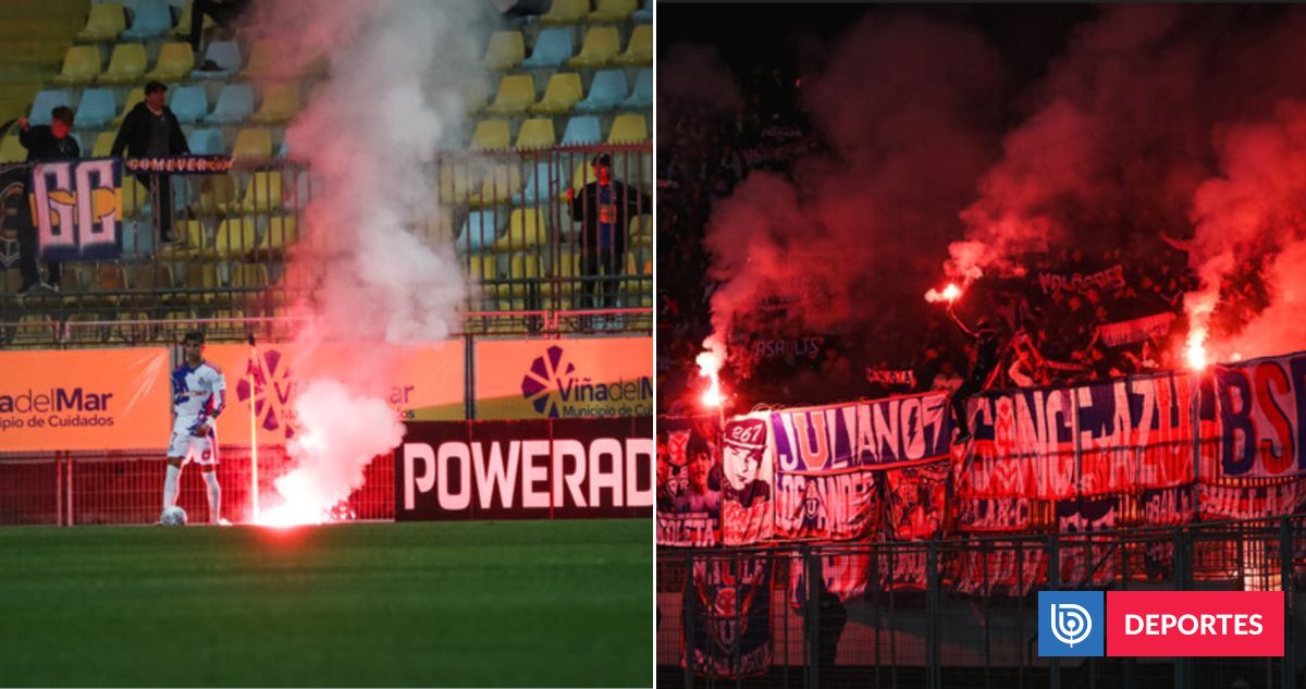 Duelo Everton vs. La U suspendido momentáneamente por incidentes: bengala casi impacta a asistente