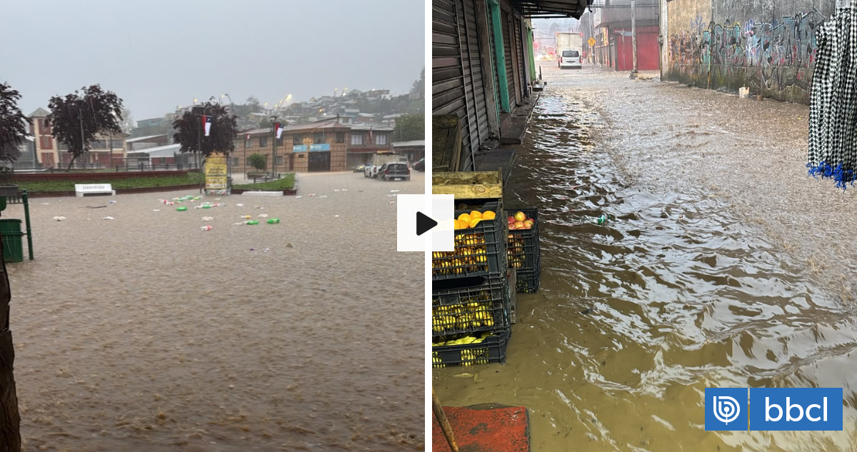 VIDEOS | Graves inundaciones en calles del centro de Lota tras lluvias y granizos