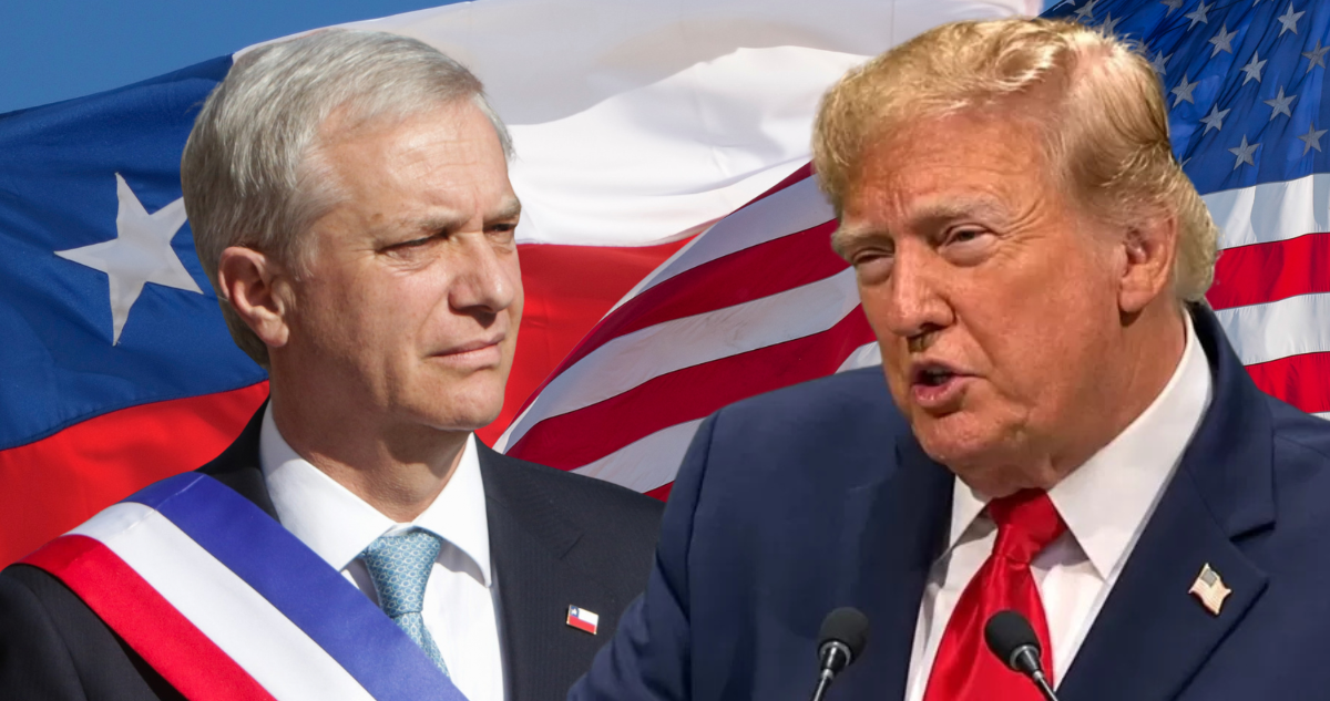 José Antonio Kast, Donald Trump y banderas de Chile y de Estados Unidos.