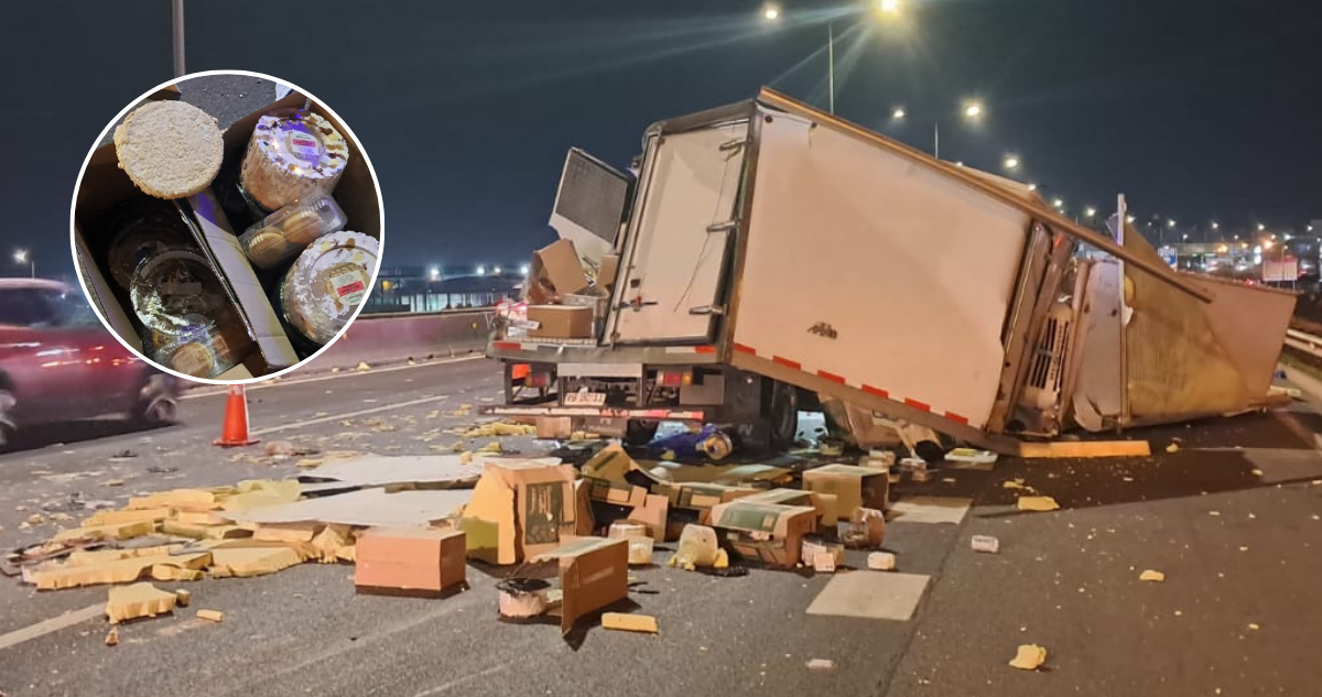 Quedó la crema: camión con tortas y dulces termina destruido en Vespucio Norte tras sufrir encerrona
