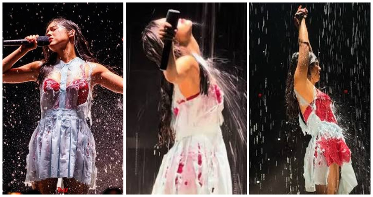 Vestido de Oliva Rodrigo se deshizo bajo el agua en debut de su gira mundial