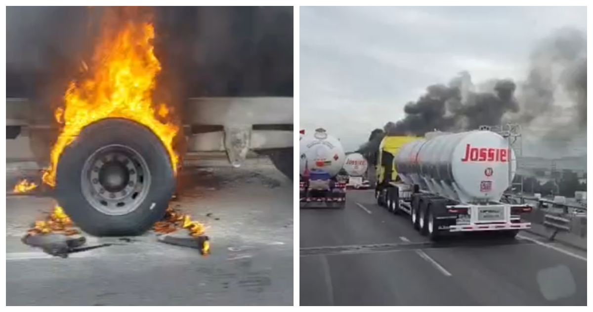 VIDEO | Camión con vino se incendia en eje General Velásquez tras reventón de neumático